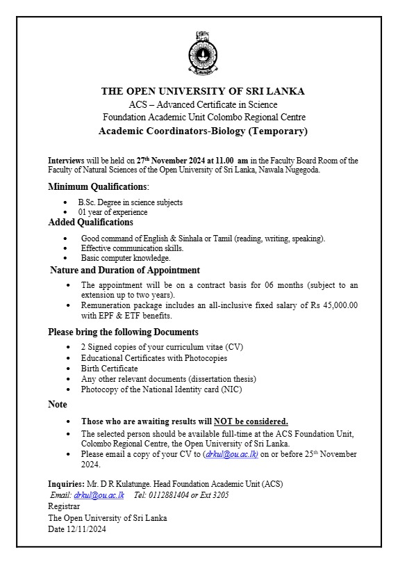 Academic Coordinator - Open University of Sri Lanka