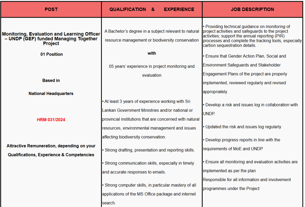 Monitoring, Evaluation and Learning Officer