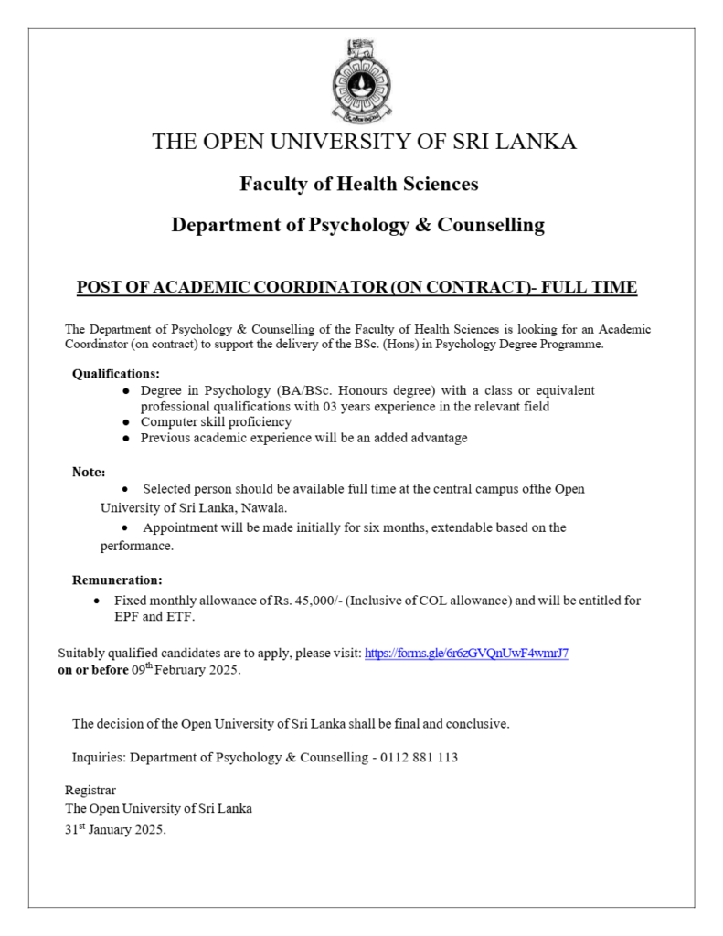 Academic Coordinator - Open University of Sri Lanka