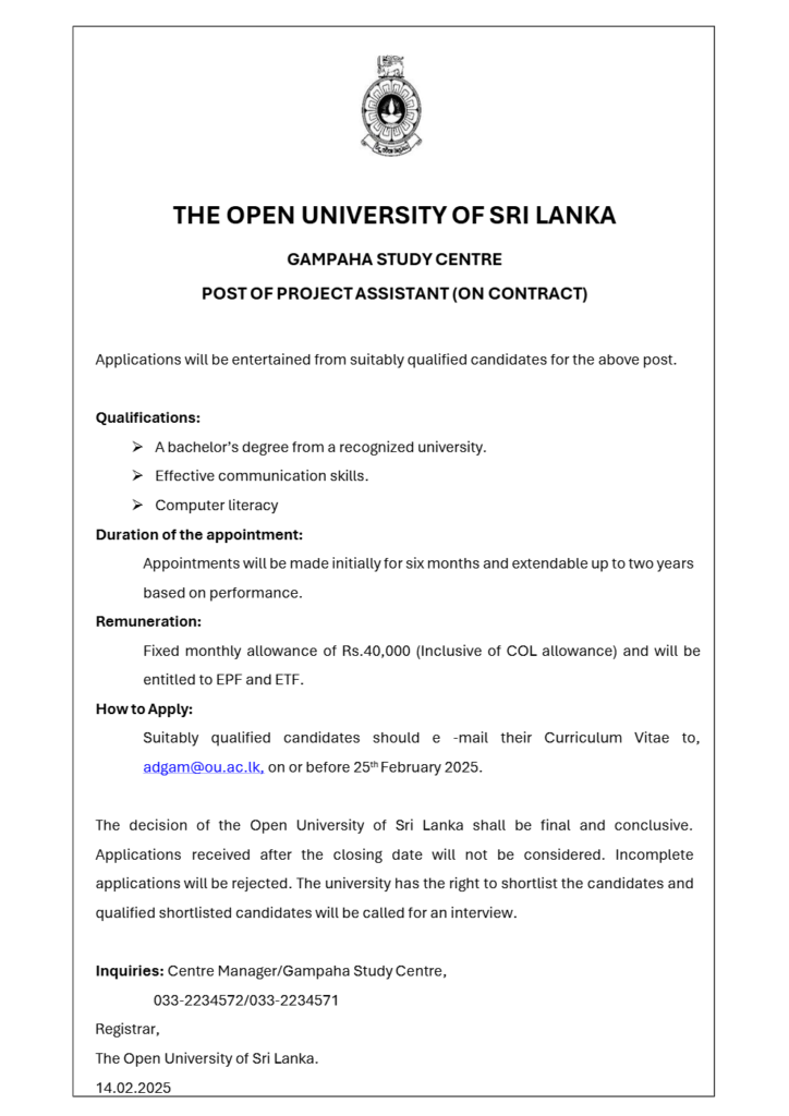 Project Assistant - Open University of Sri Lanka