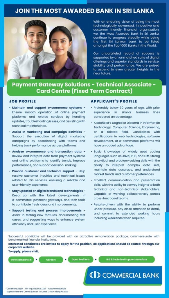 Payment Gateway Solutions - Technical Associate - Card Centre (Fixed Term Contract)
